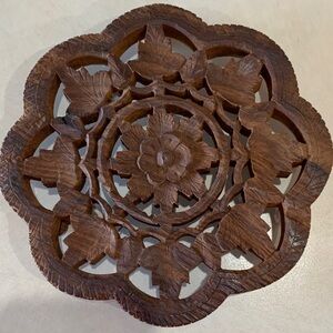 Intricate Carved Wooden Trivet. Vintage